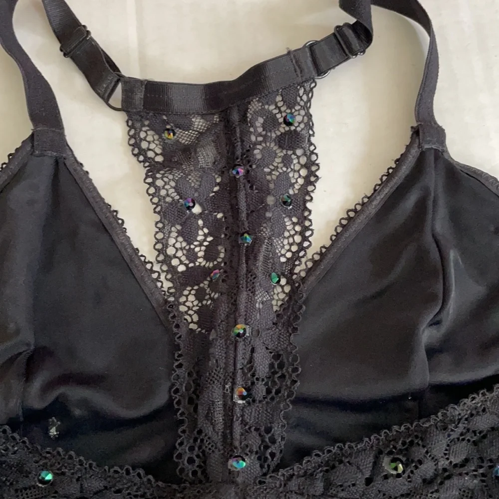Black dance costume top bralette black lace racer back adjustable strap XS